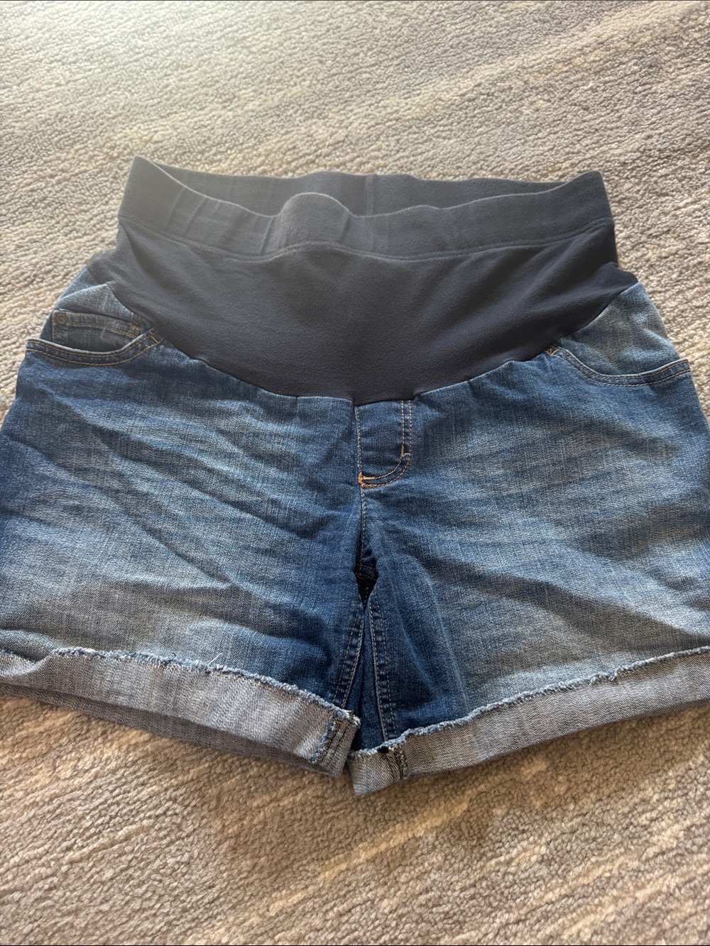 Blue Denim Maternity Shorts with Blue Waistband— by Oh Baby